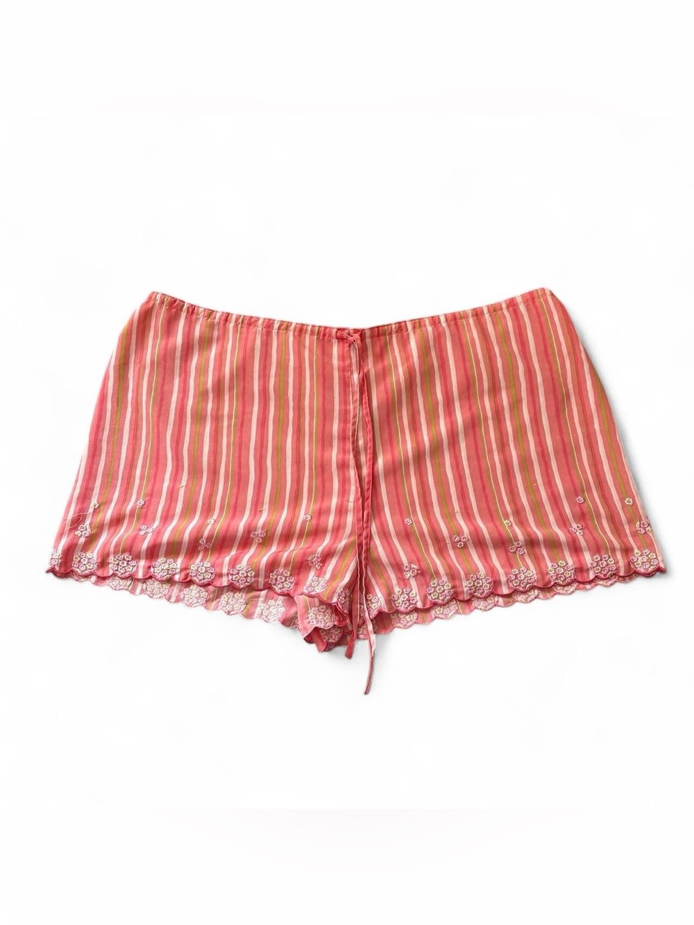 Y2K La Senza Pink Striped Floral Embroidered Sleep Shorts L